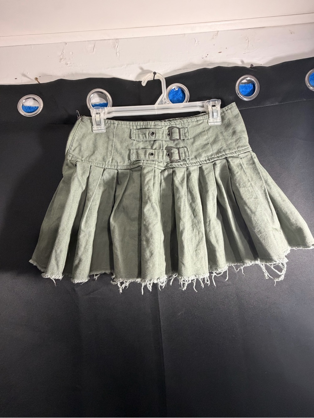 Forever 21 Olive Green Pleated Mini Skirt with Dual Buckles